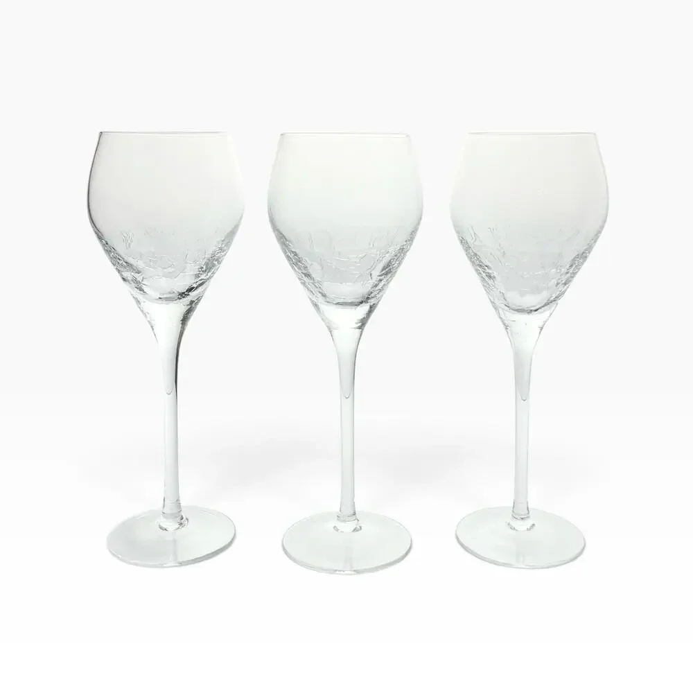 Pier 1 “Reflections” Set of 3 Crackled Wine Glasses 9 1/4” 12oz
